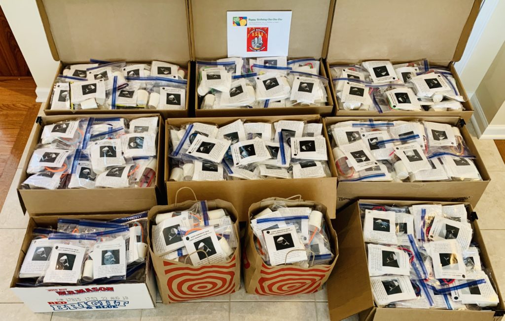 Bags and boxes containing 1000 STEM Parachute Kits